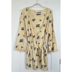 Vtg Y2K Victorias Secret Robe Sz M Floral Yellow Mini Cotton Prairie Cottagecore